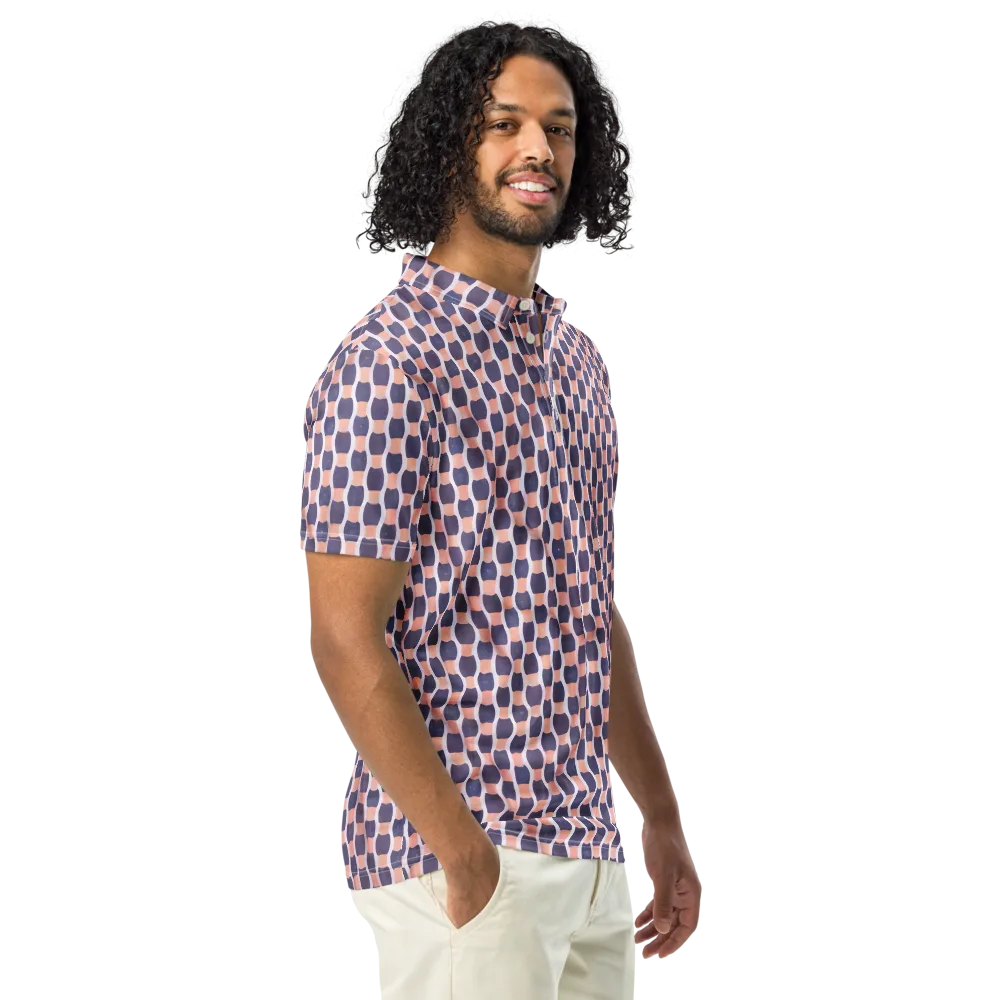 Indigo Blush Mosaic on Men's Slim Fit Polo Shirt — Right Front