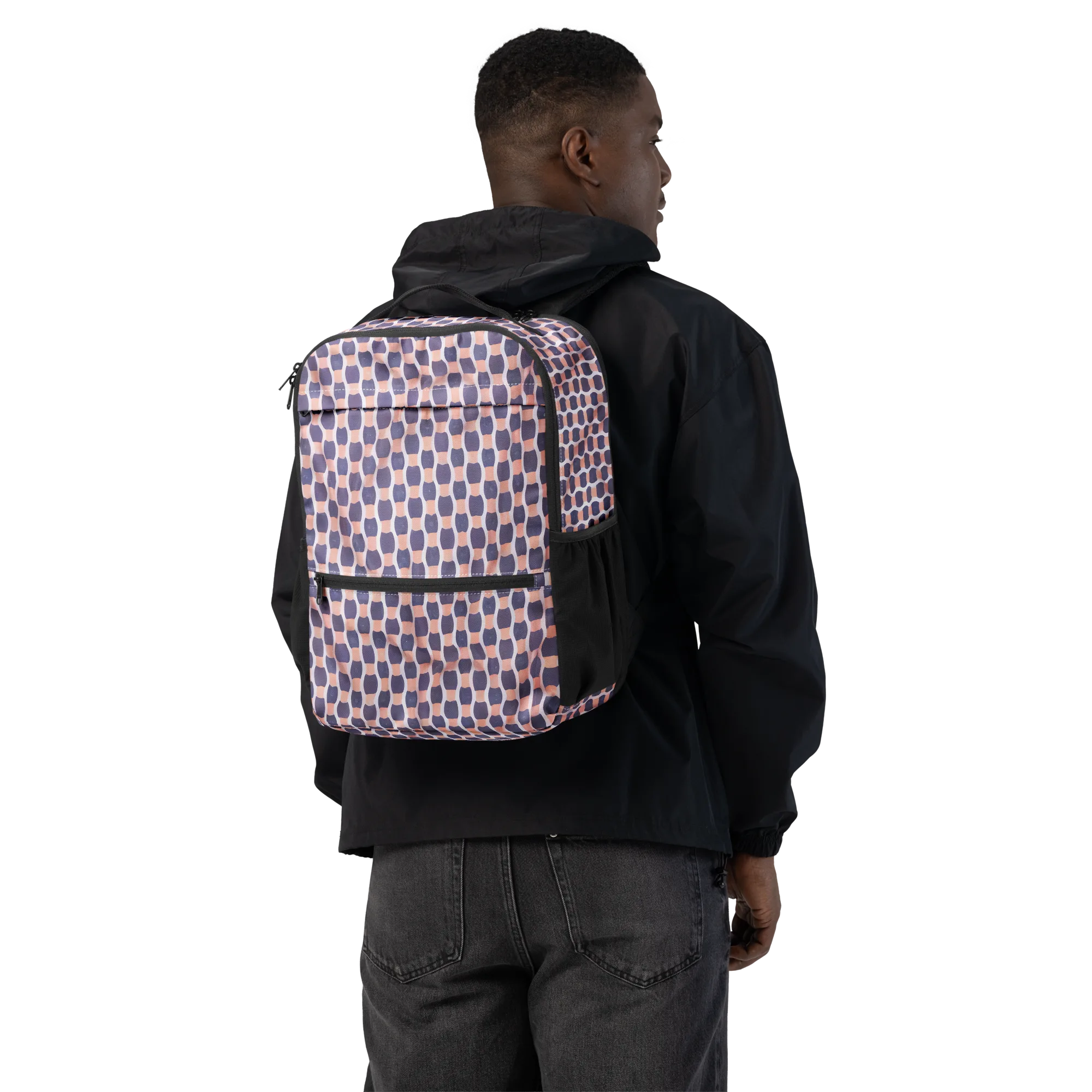 Indigo Blush Mosaic on Utility Backpack — Back
