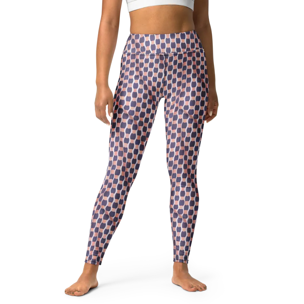 Indigo Blush Mosaic on Yoga Leggings — Front