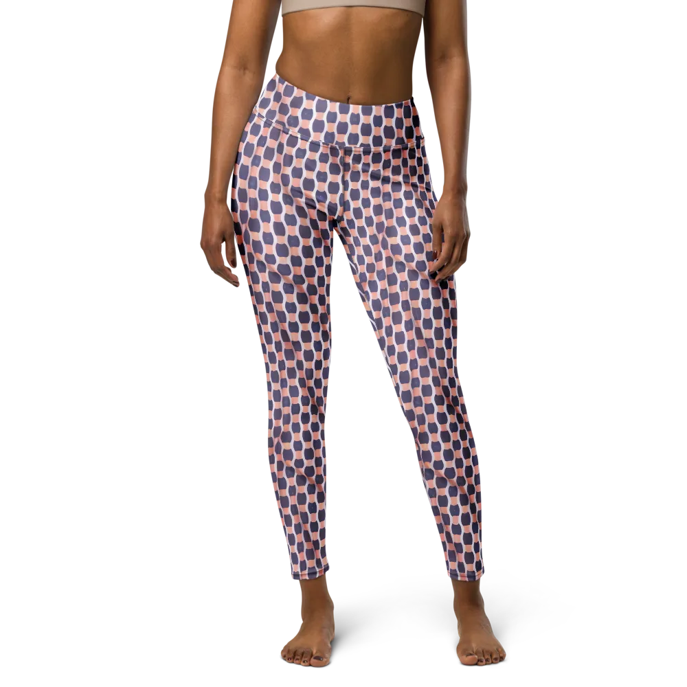 Indigo Blush Mosaic on Yoga Leggings — Front