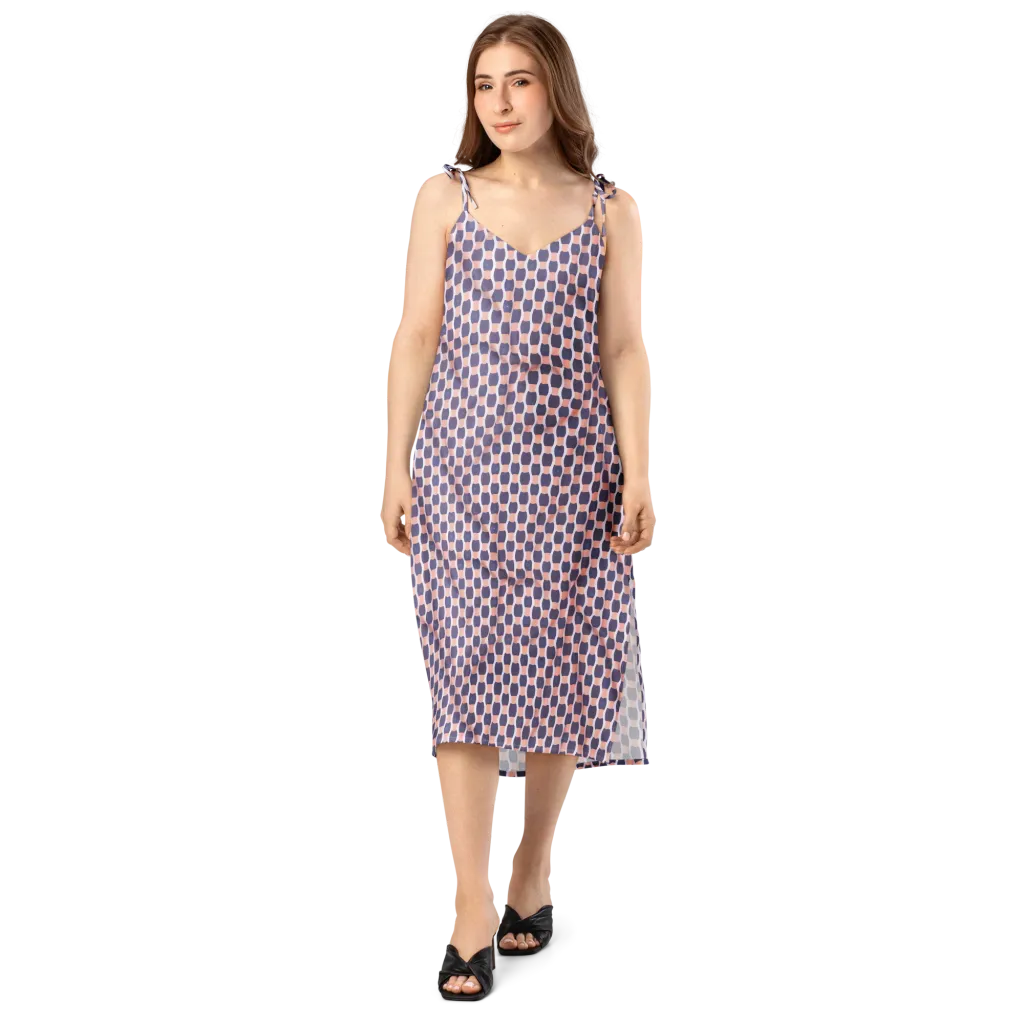 Indigo Blush Mosaic on Slip Dress — Front