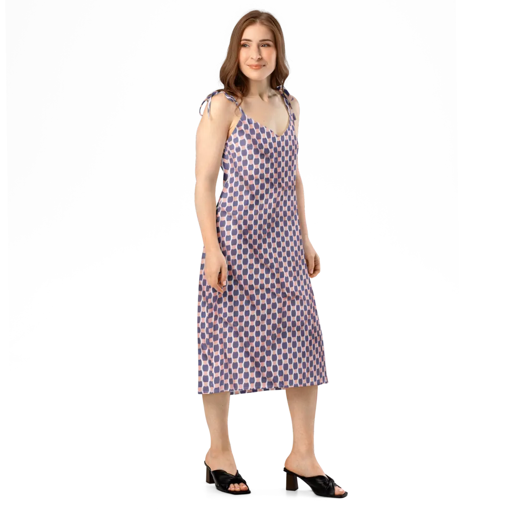 Indigo Blush Mosaic on Slip Dress — Right Front
