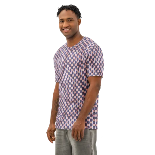 Indigo Blush Mosaic on a Men's Cotton Crew Neck T-Shirt