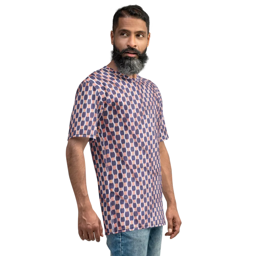 Indigo Blush Mosaic on Men's Crew Neck T-Shirt — Right