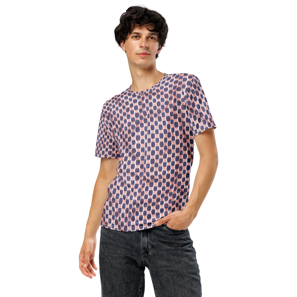 Indigo Blush Mosaic on Men's Crew Neck T-Shirt — Front