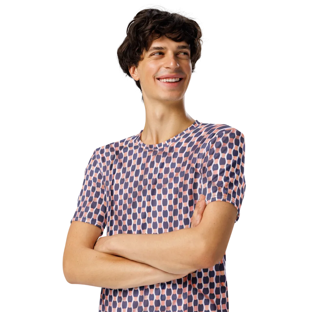 Indigo Blush Mosaic on Men's Crew Neck T-Shirt — Left Front