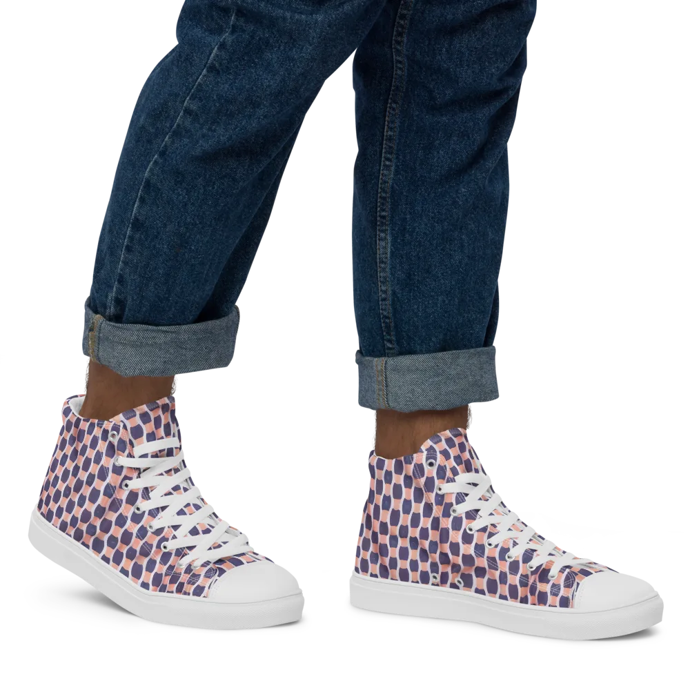 Indigo Blush Mosaic on Men's High Top Canvas Shoes — Right