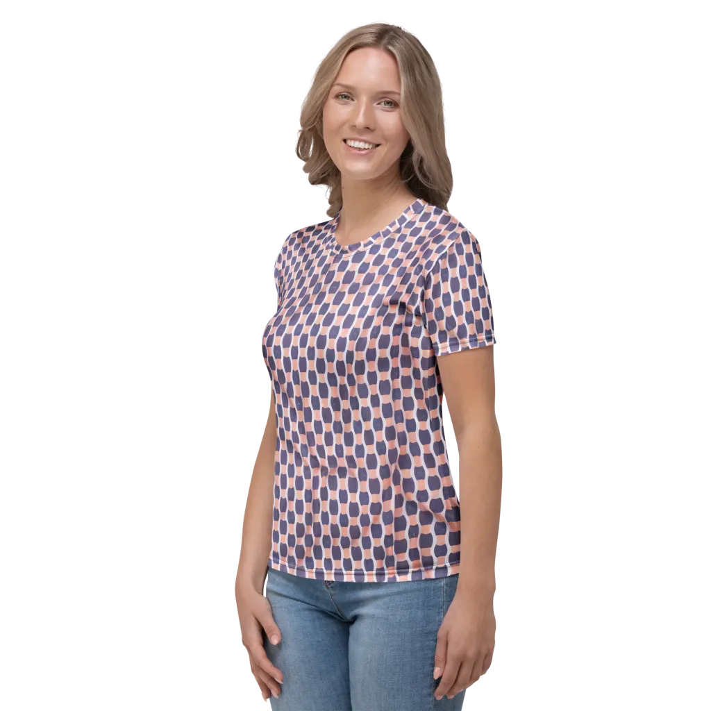Indigo Blush Mosaic on Women's Crew Neck T-Shirt — Left