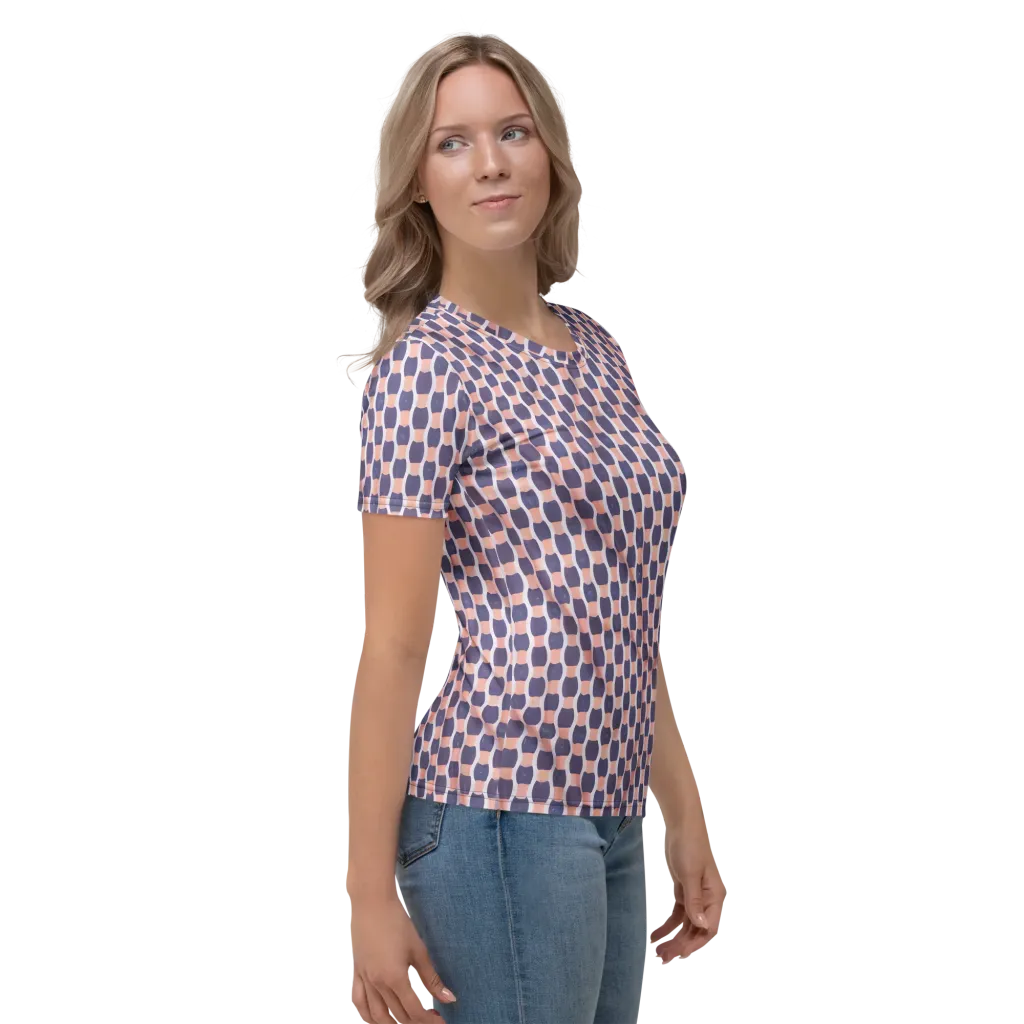 Indigo Blush Mosaic on Women's Crew Neck T-Shirt — Right