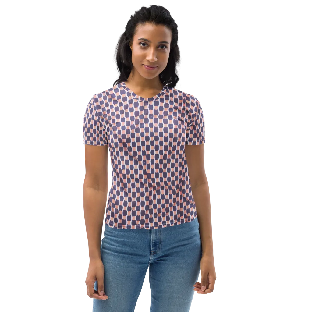 Indigo Blush Mosaic on Women's Crew Neck T-Shirt — Front