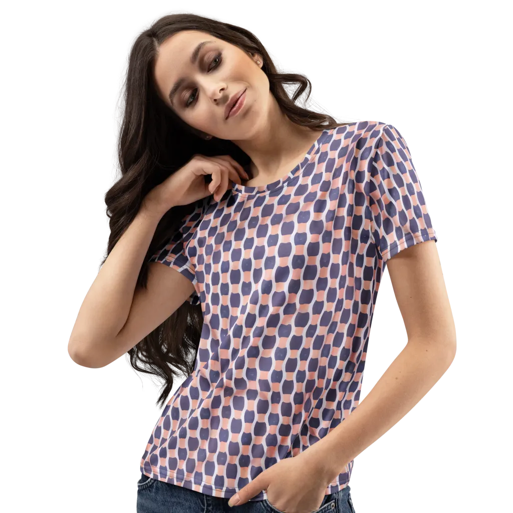 Indigo Blush Mosaic on Women's Crew Neck T-Shirt — Left Front