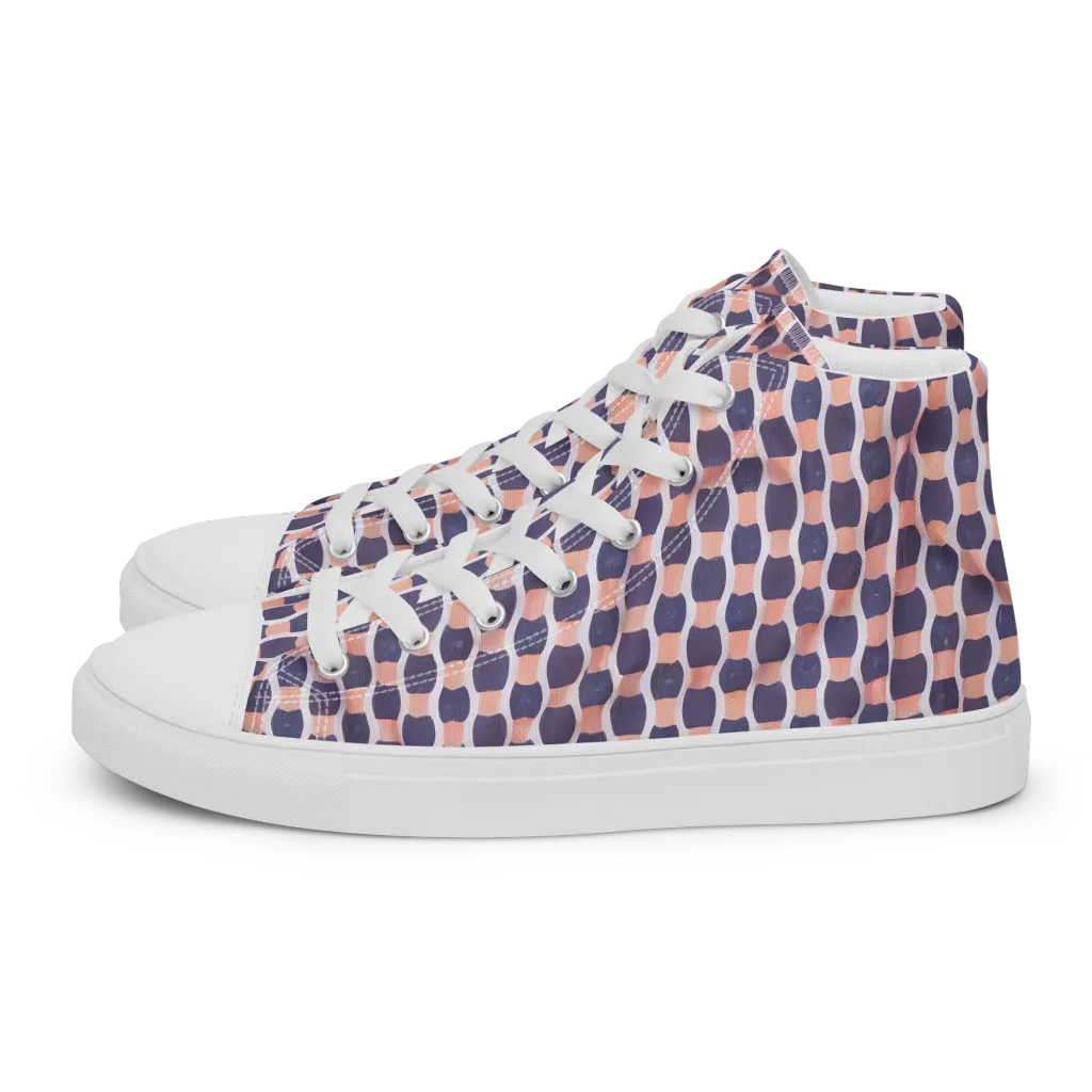 Indigo Blush Mosaic on Women's High Top Canvas Shoes — Left