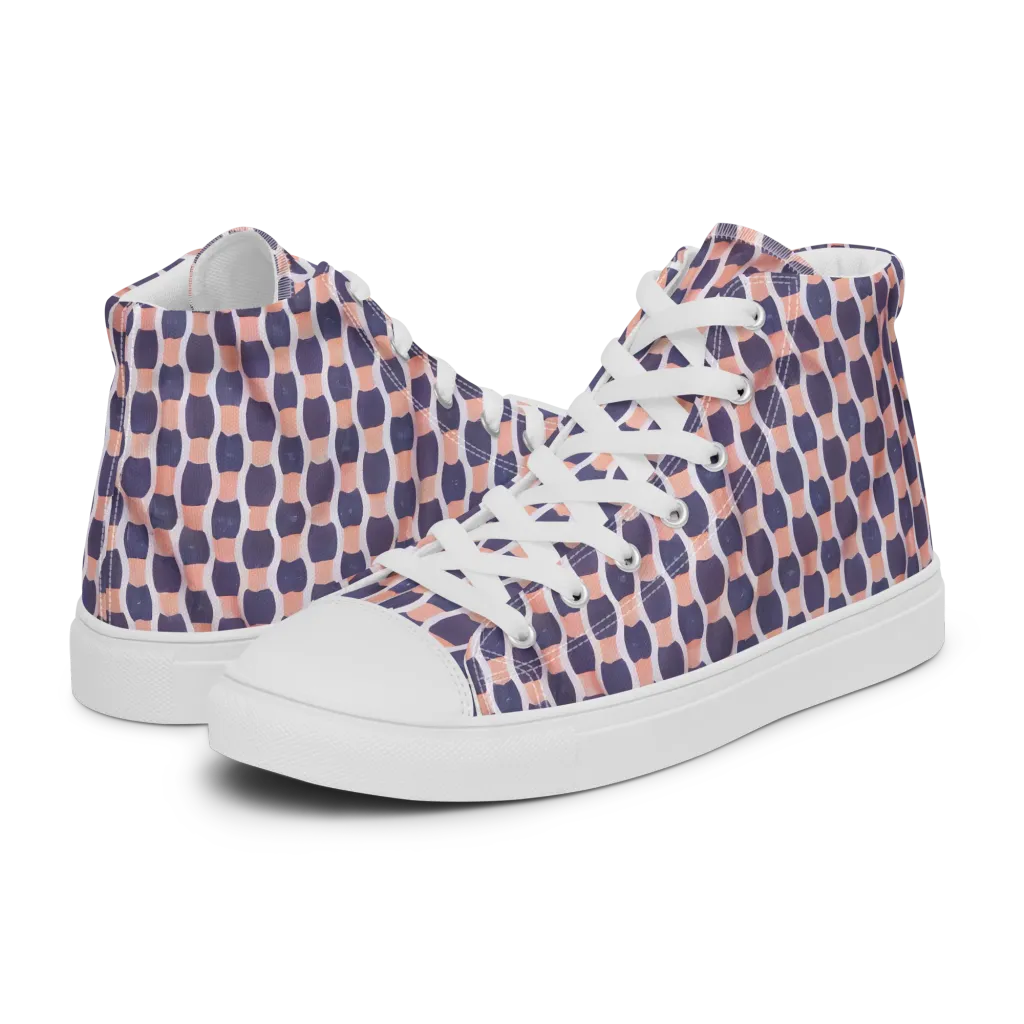 Indigo Blush Mosaic on Women's High Top Canvas Shoes — Left