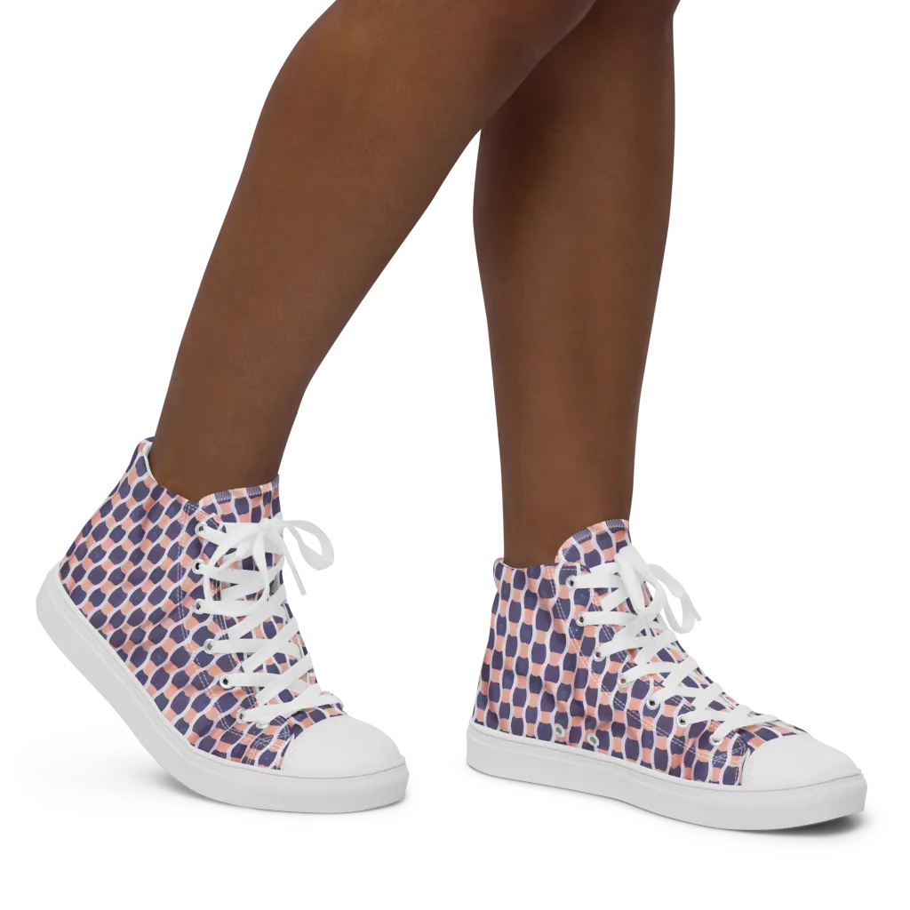 Indigo Blush Mosaic on Women's High Top Canvas Shoes — Right