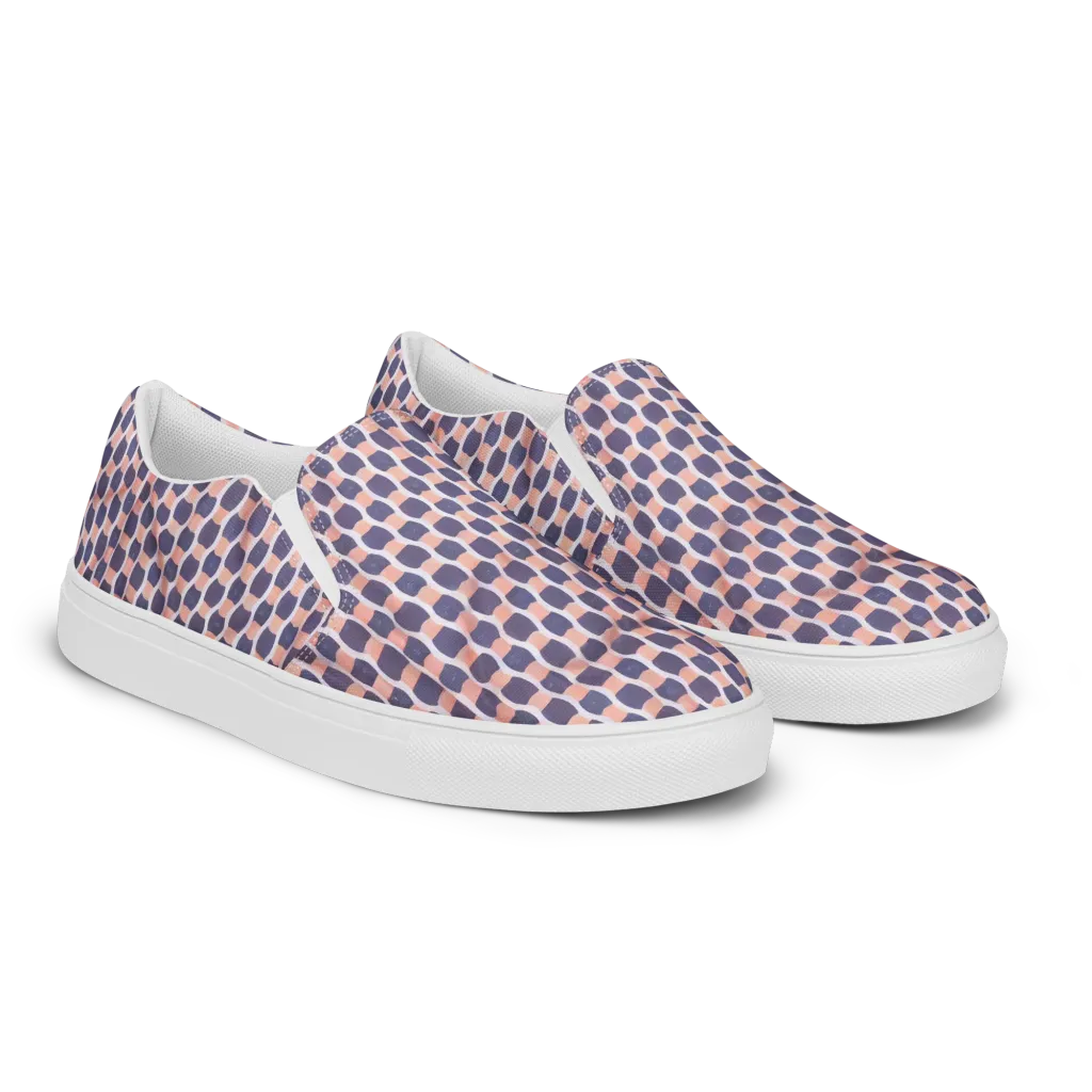 Indigo Blush Mosaic on Men's Slip-On Canvas Shoes — Right Front