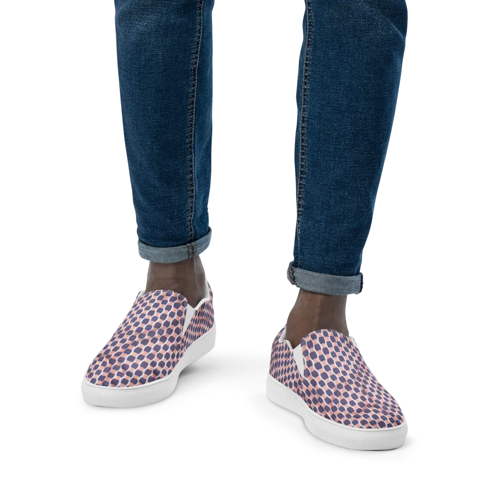 Indigo Blush Mosaic on Men's Slip-On Canvas Shoes — Front