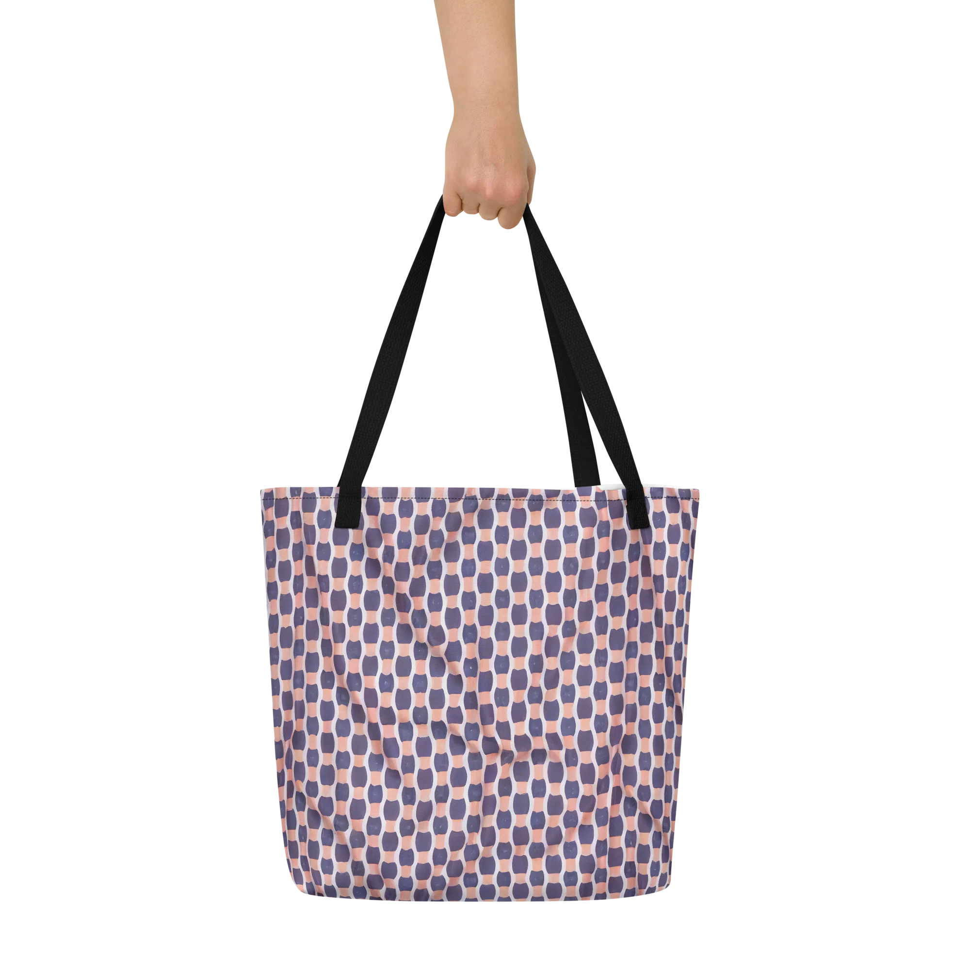 Indigo Blush Mosaic on Large Tote Bag W/ Pocket — Front