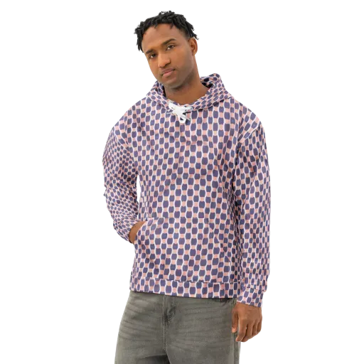 Indigo Blush Mosaic on a Cotton Hoodie