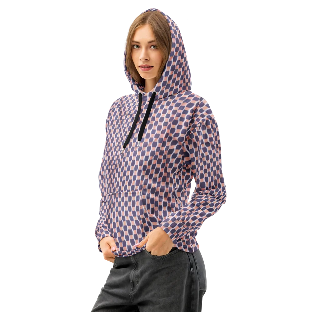 Indigo Blush Mosaic on Cotton Hoodie — Left Front