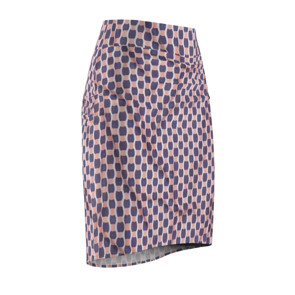 Indigo Blush Mosaic on Pencil Skirt — Front Side