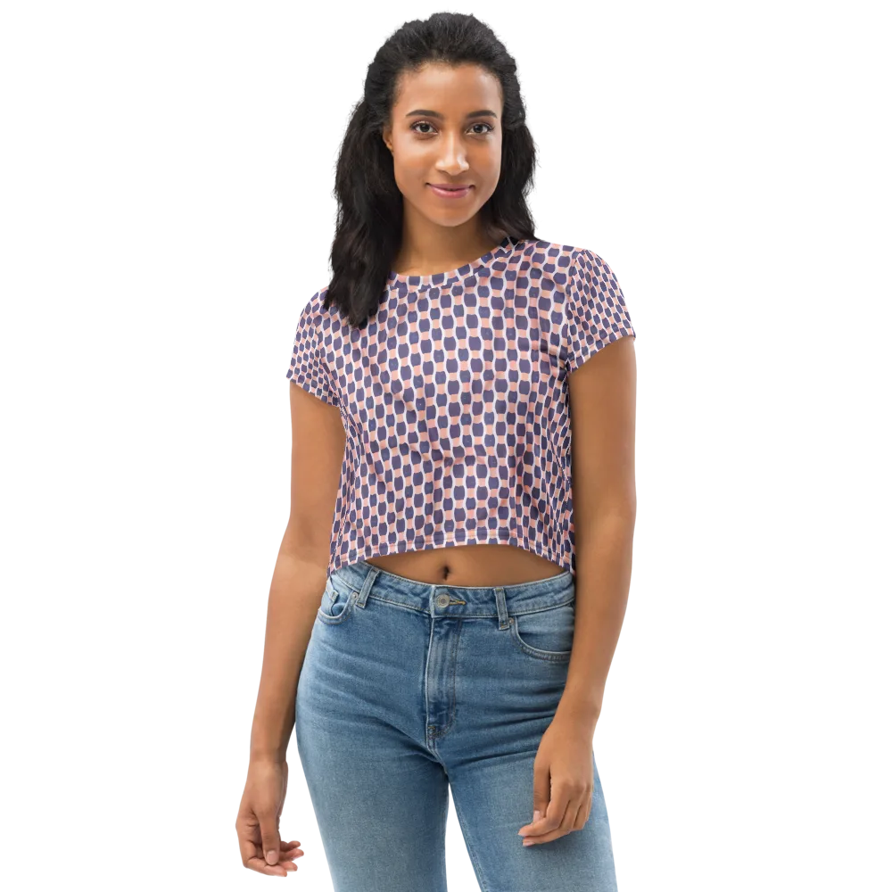 Indigo Blush Mosaic on Crop Tee — Front