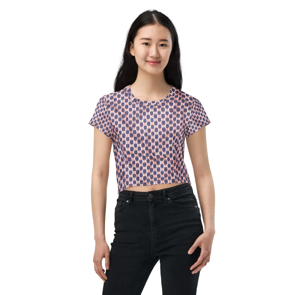 Indigo Blush Mosaic on Crop Tee — Front