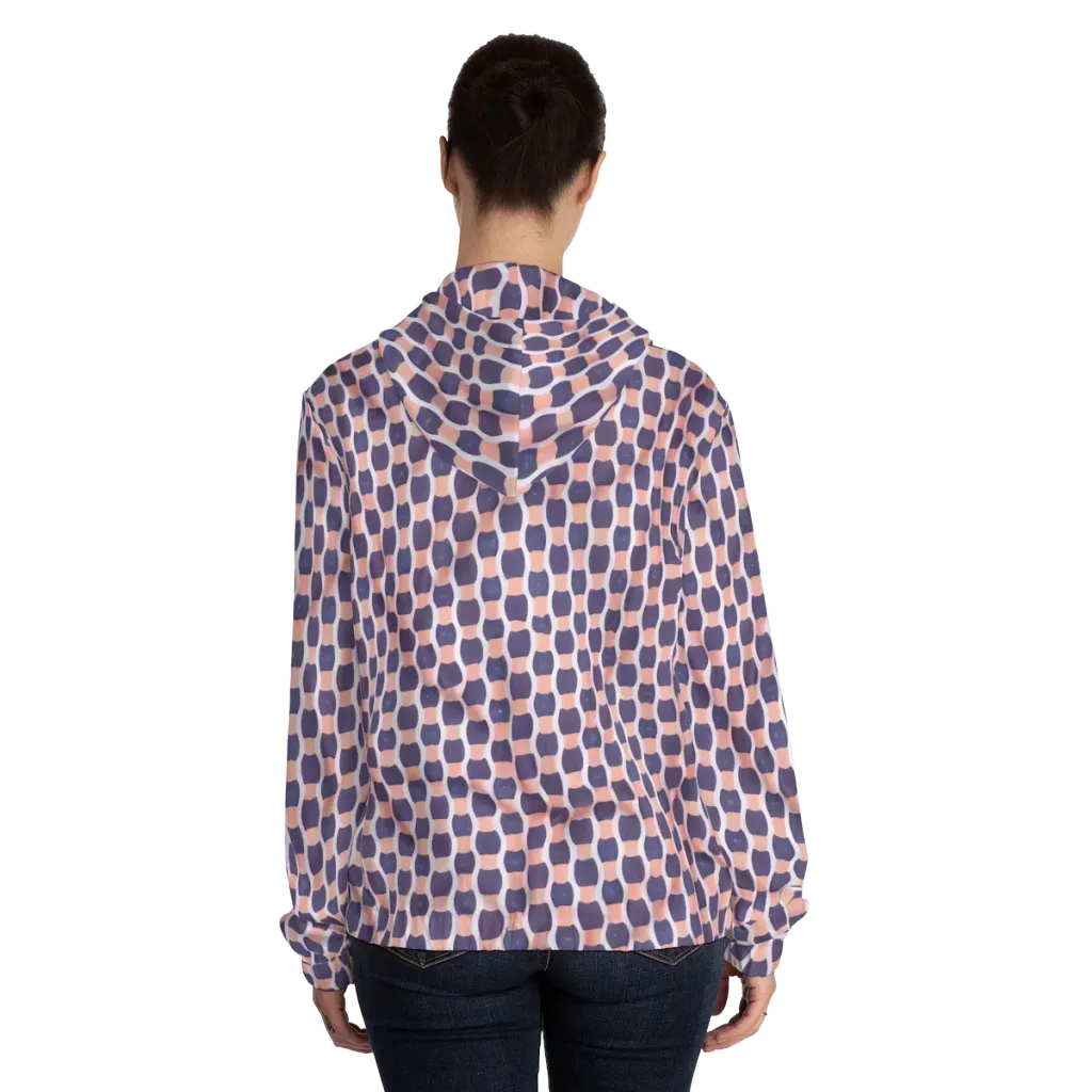 Indigo Blush Mosaic on Women's Full-Zip Hoodie — Back On Person
