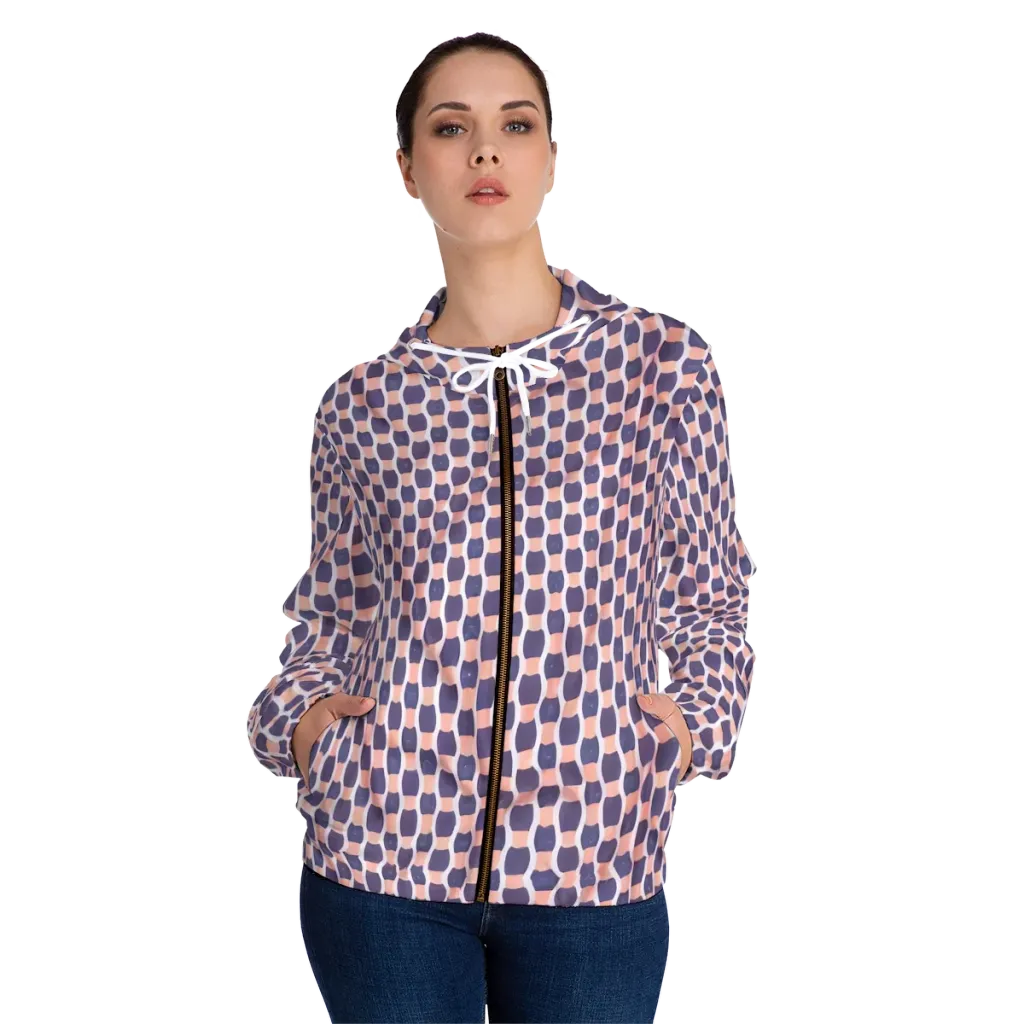 Indigo Blush Mosaic on Women's Full-Zip Hoodie — Front On Person