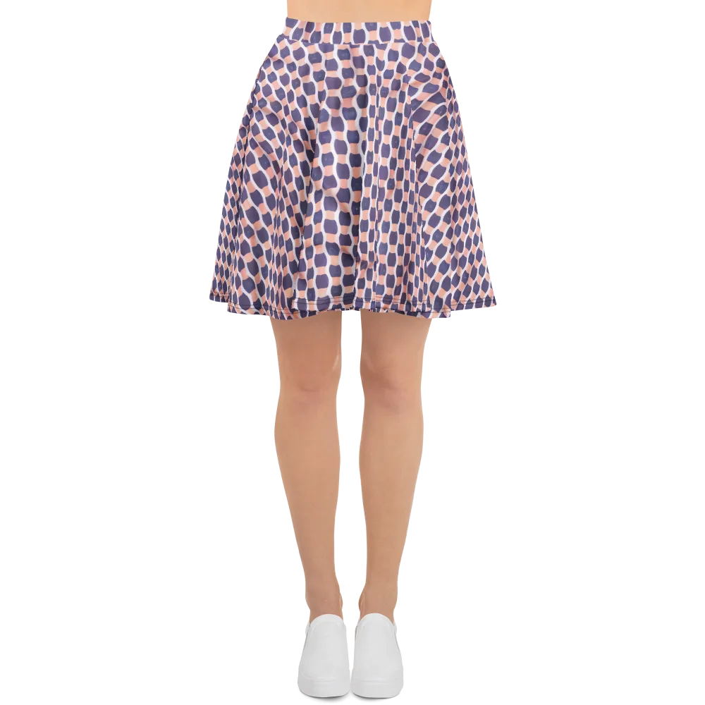 Indigo Blush Mosaic on Skater Skirt — Front