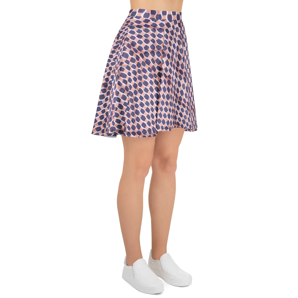 Indigo Blush Mosaic on Skater Skirt — Right