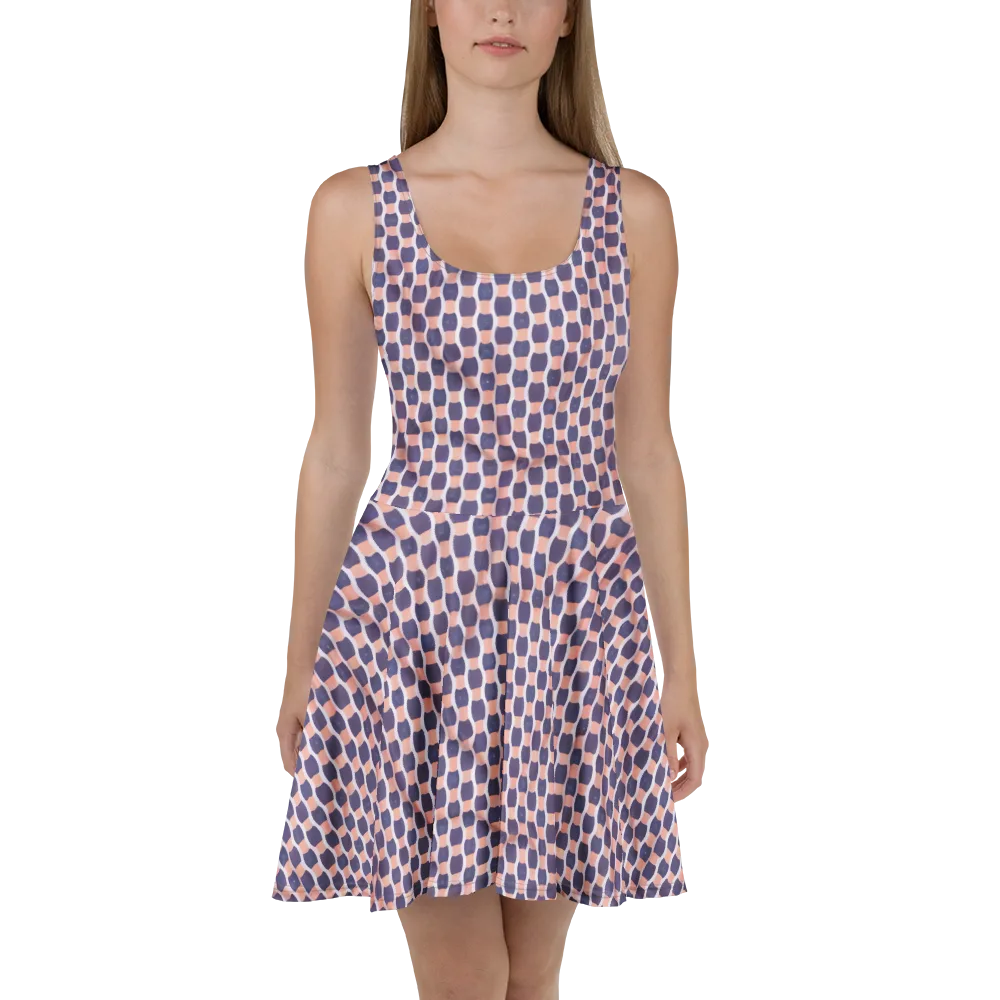 Indigo Blush Mosaic on Skater Dress — Front