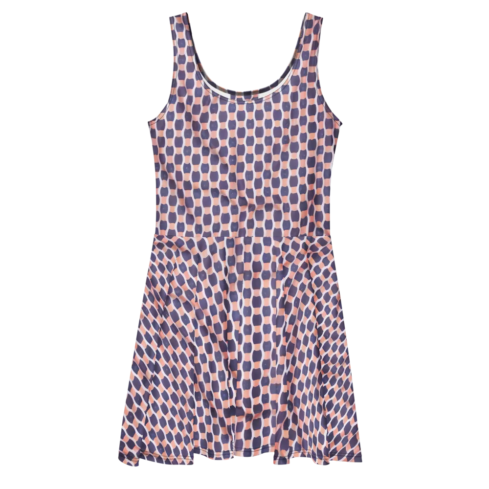 Indigo Blush Mosaic on Skater Dress — Front