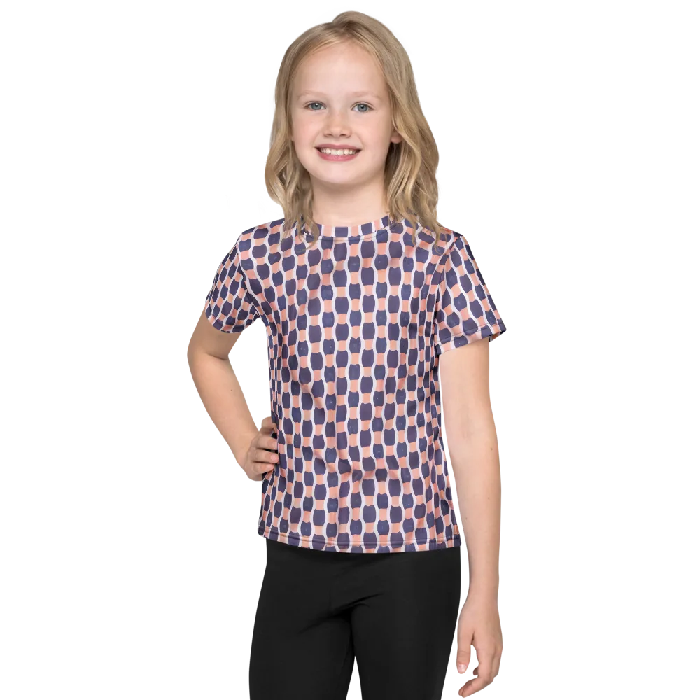 Indigo Blush Mosaic on Kids Crew Neck T-Shirt — Front