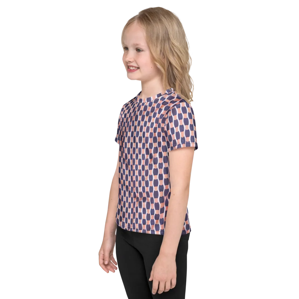 Indigo Blush Mosaic on Kids Crew Neck T-Shirt — Left