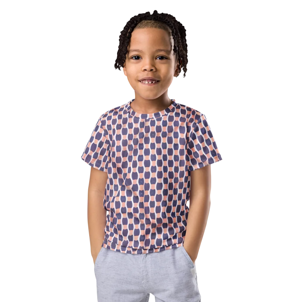 Indigo Blush Mosaic on Kids Crew Neck T-Shirt — Front
