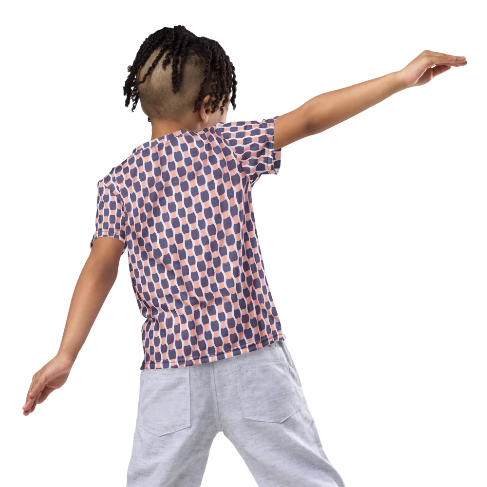 Indigo Blush Mosaic on Kids Crew Neck T-Shirt — Back