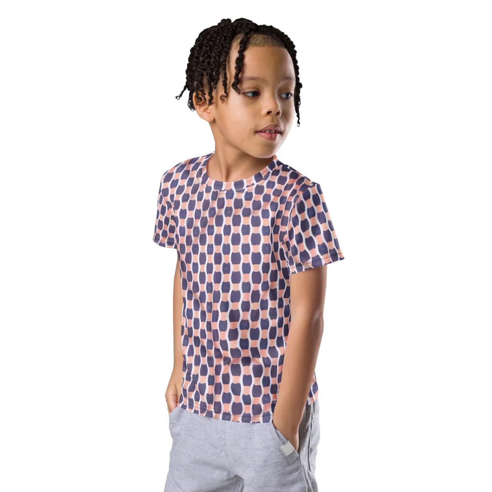 Indigo Blush Mosaic on Kids Crew Neck T-Shirt — Left Front