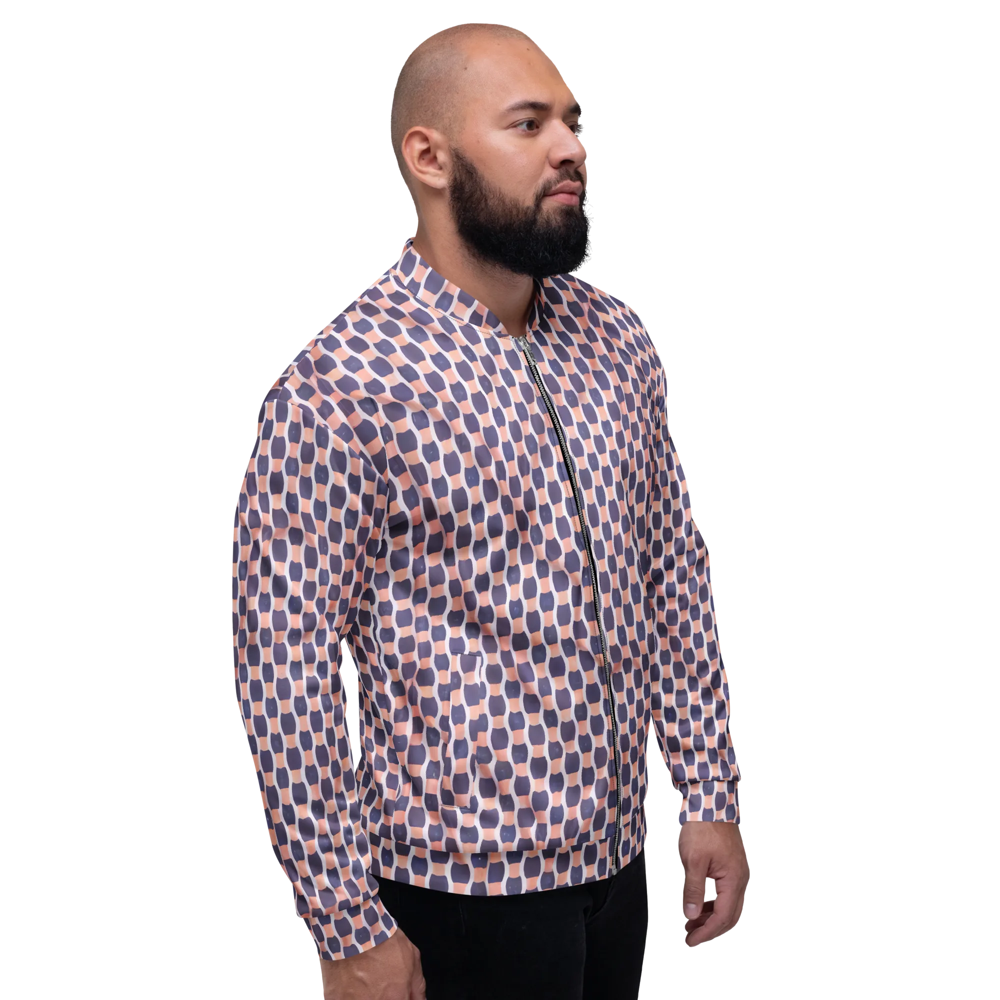 Indigo Blush Mosaic on Bomber Jacket — Right