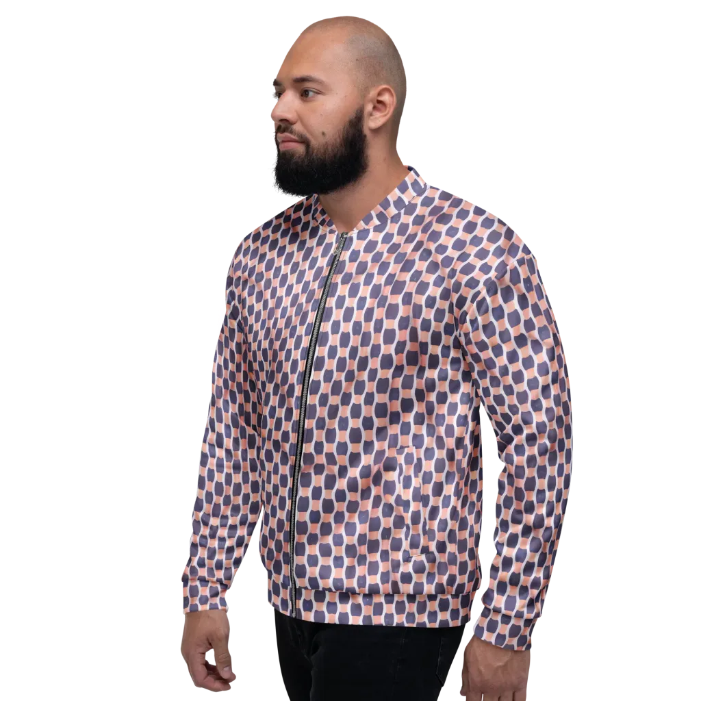 Indigo Blush Mosaic on Bomber Jacket — Left