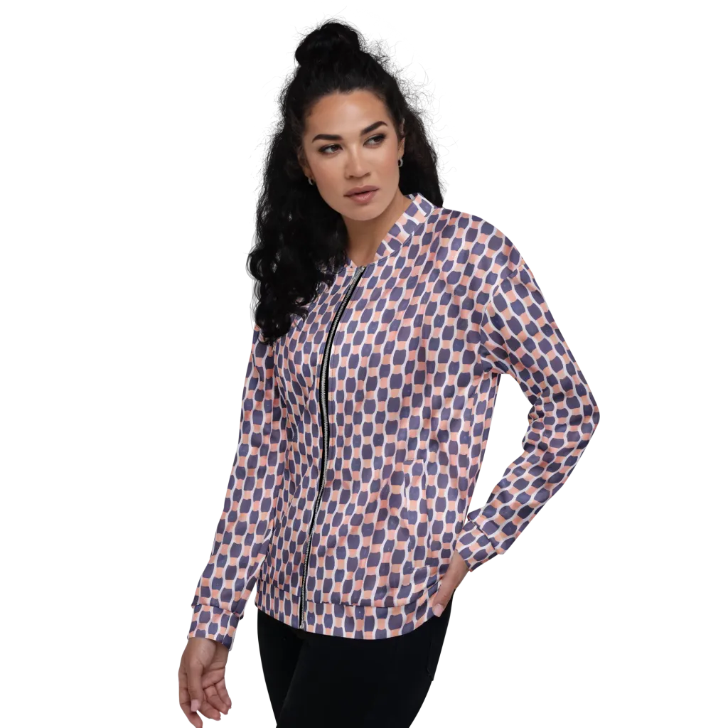 Indigo Blush Mosaic on Bomber Jacket — Left