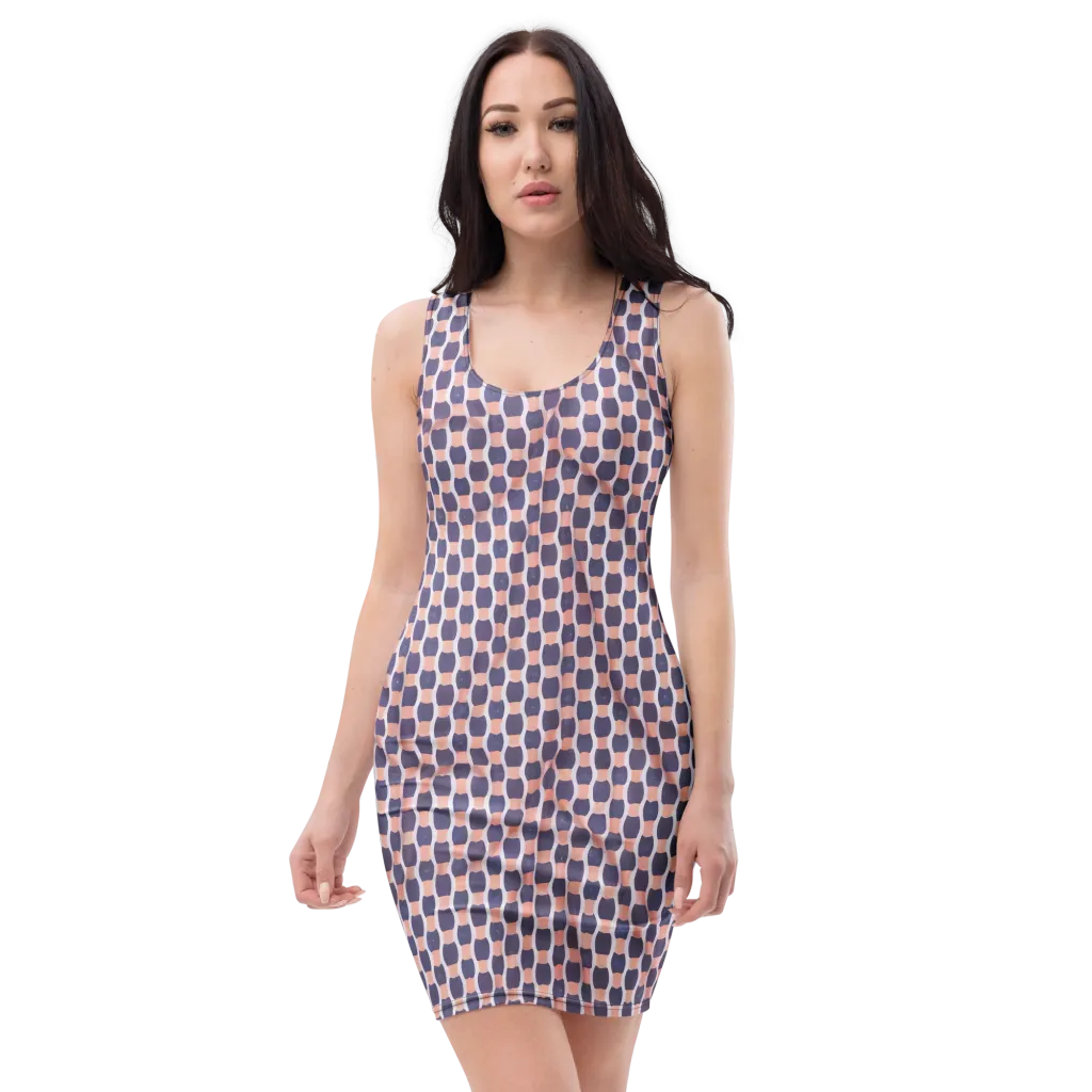 Indigo Blush Mosaic on Bodycon Dress — Front