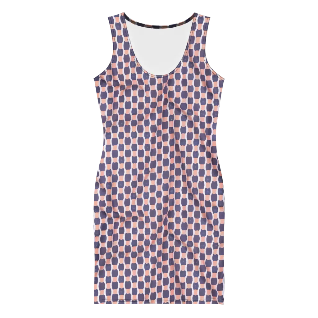 Indigo Blush Mosaic on Bodycon Dress — Front