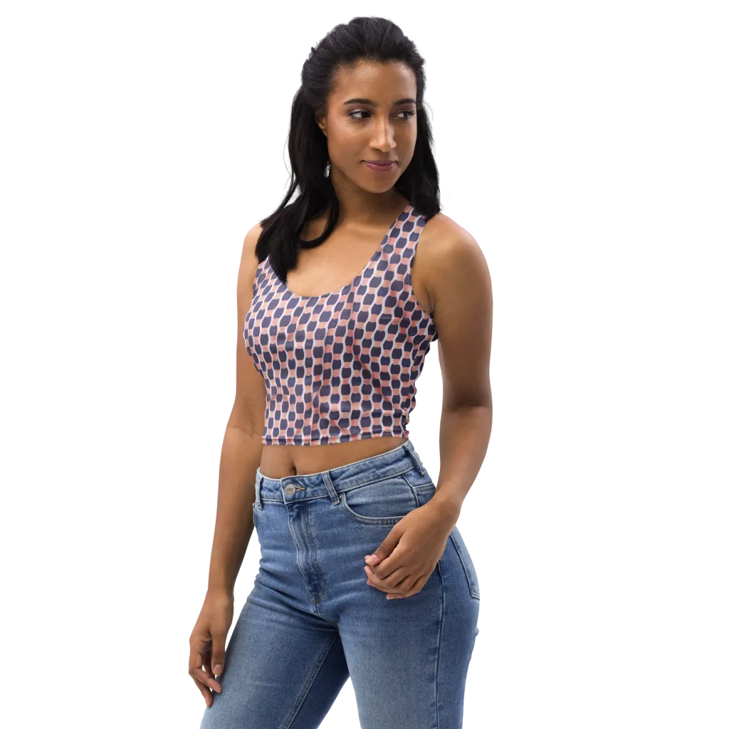 Indigo Blush Mosaic on Crop Top — Left Front