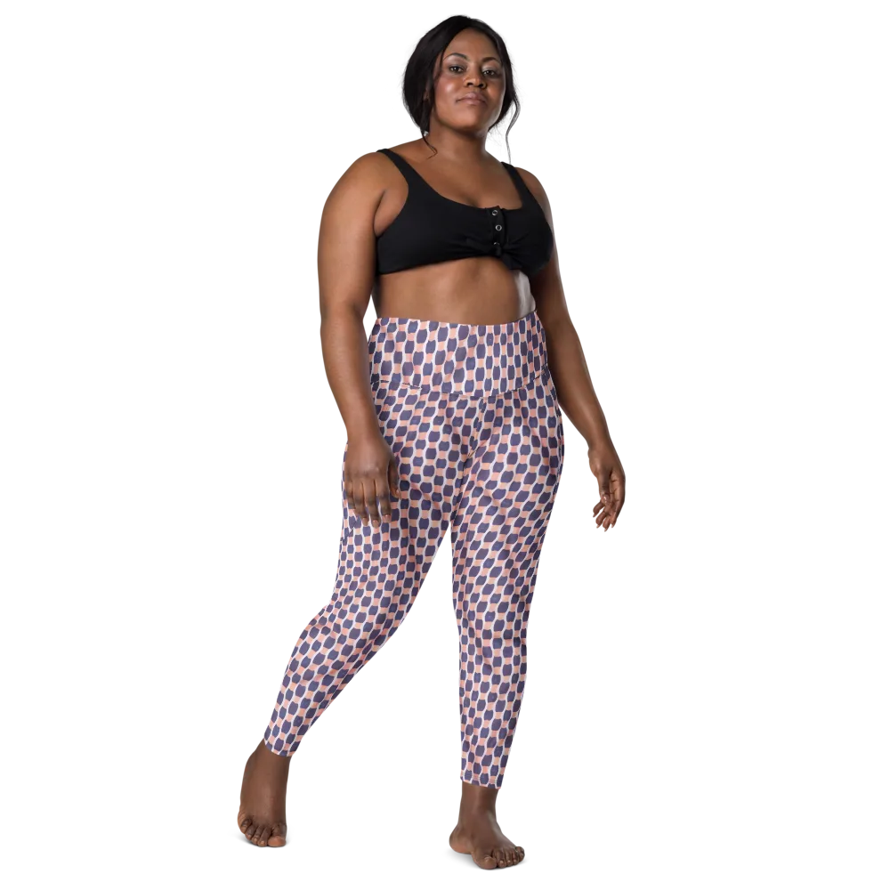 Indigo Blush Mosaic on Leggings with Pockets — Front