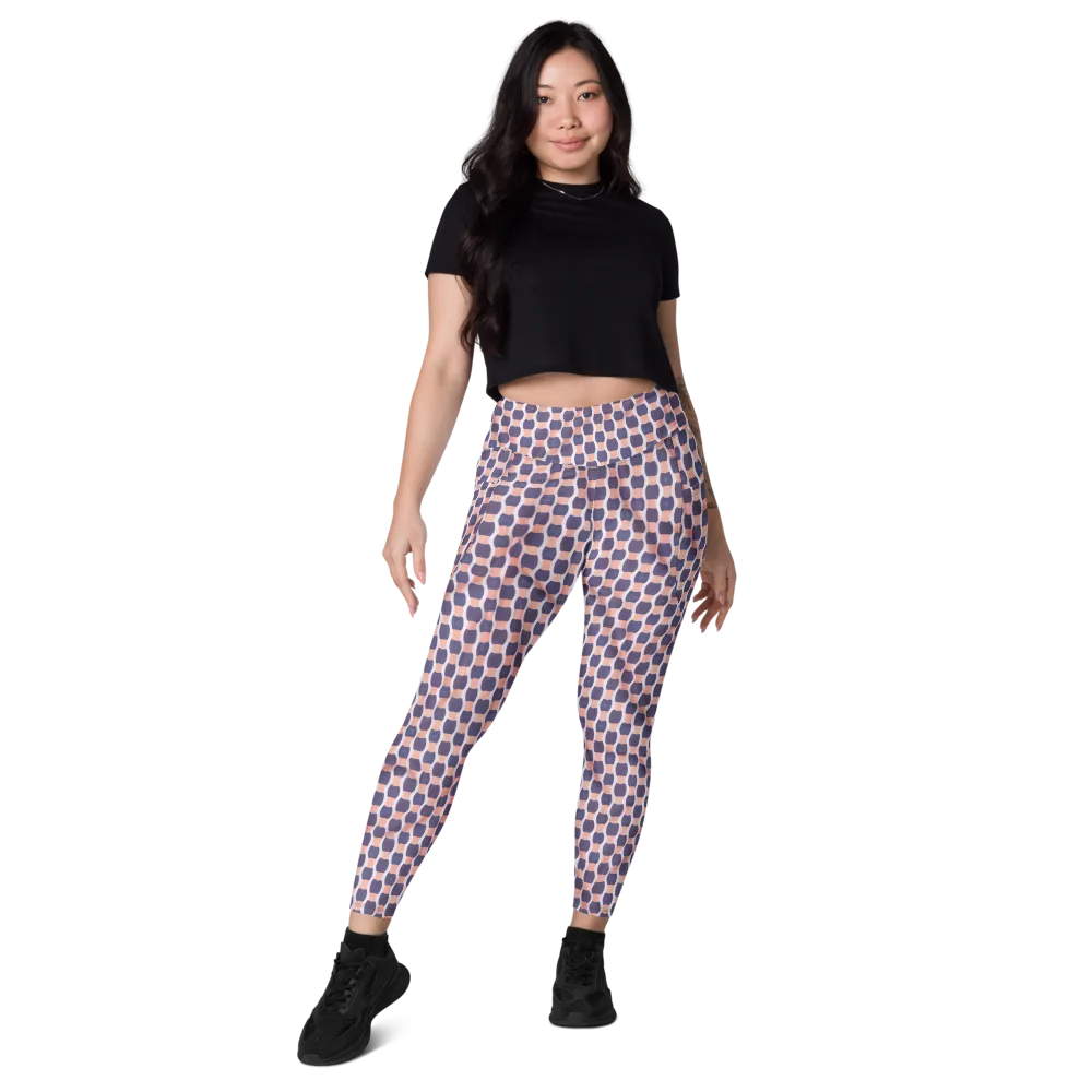 Indigo Blush Mosaic on Leggings with Pockets — Front