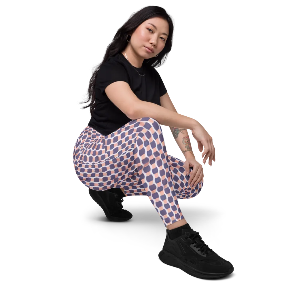 Indigo Blush Mosaic on Leggings with Pockets — Right Front