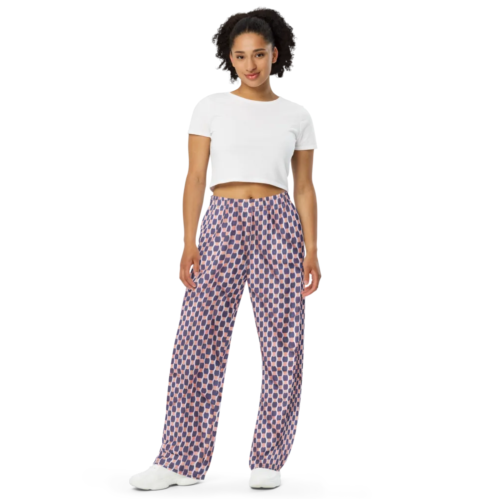 Indigo Blush Mosaic on Wide-Leg Pants — Front