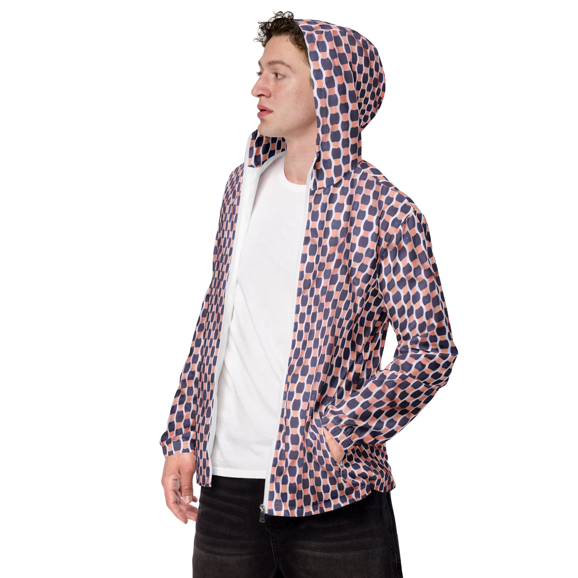 Indigo Blush Mosaic on Men's Windbreaker — Left Front