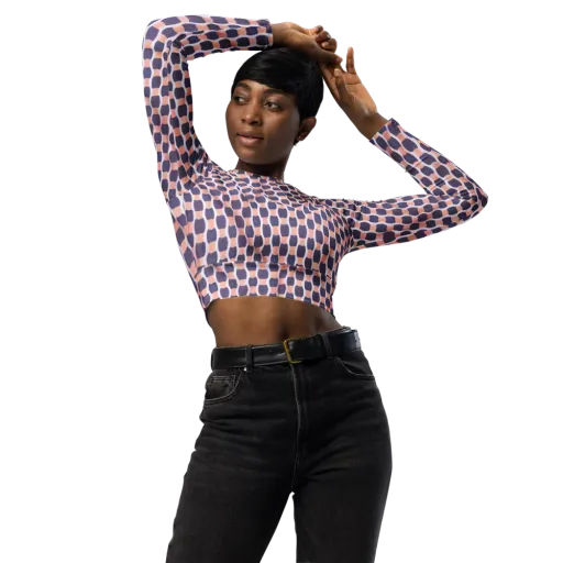 Indigo Blush Mosaic on a Long Sleeve Crop Top
