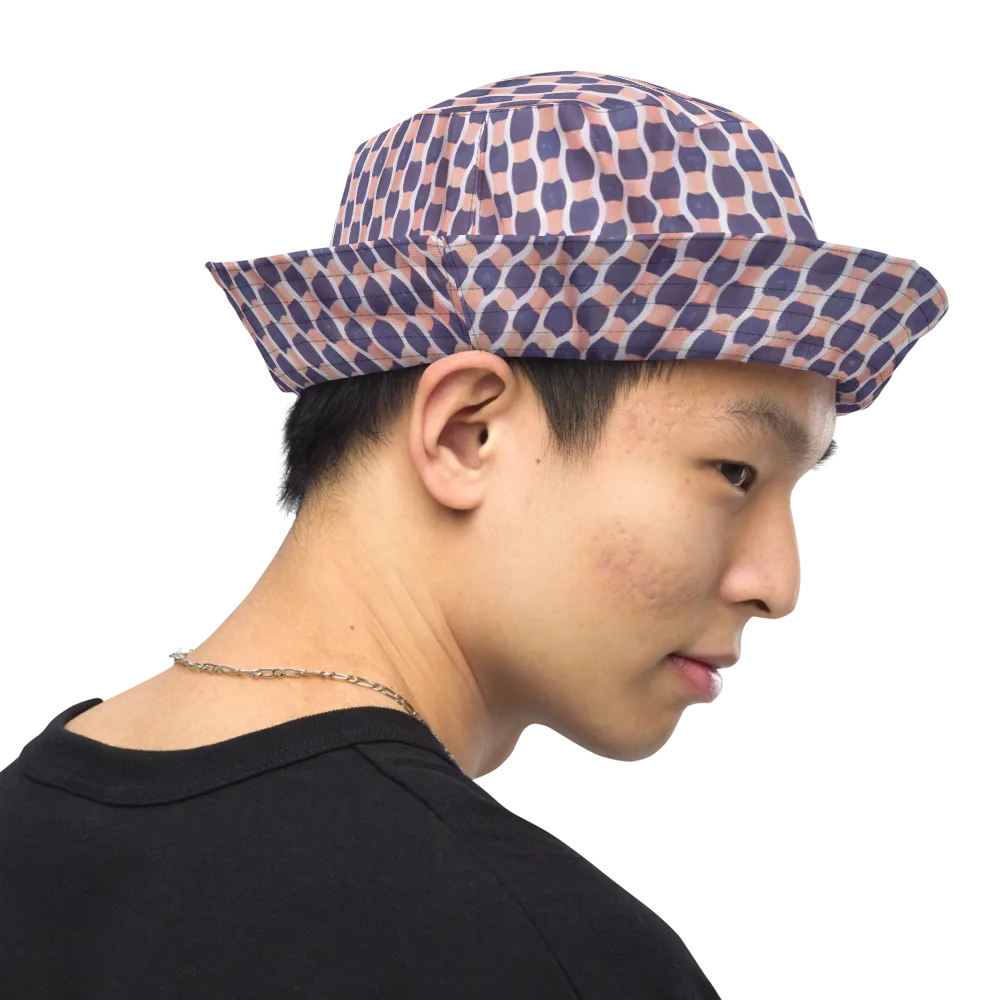 Indigo Blush Mosaic on Reversible Bucket Hat — Right Outside